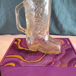 Vintage Libbey Cowboy Boot Glass Mug 7” Clear Western Barware Decor